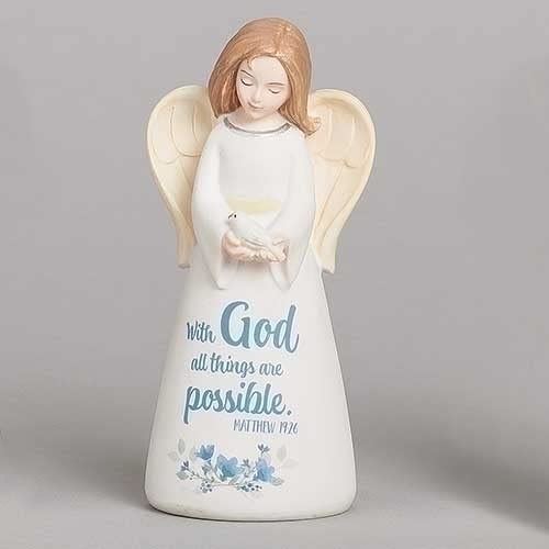 Roman with God Angel Figure, 4.25-inch Height, Resin, Stone Mix, Home, Decor