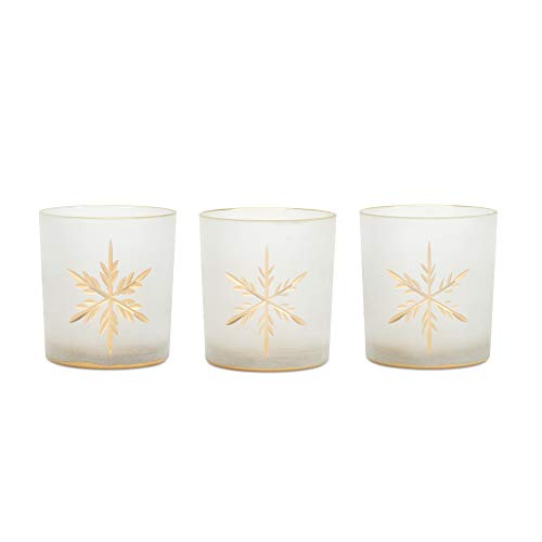 Melrose 83745 Snowflake Votive Glass Candleholder, 3.5-inch Height, Set of 3