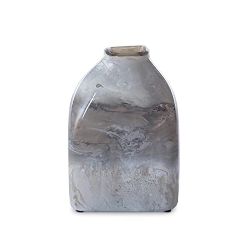 Park Hill Collection Tempest Artisan Glass Vase with White and Grey EAB30130
