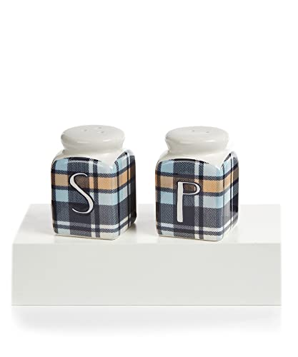 Giftcraft 681915 Christmas Salt & Pepper Shakers with Blue Plaid, 3.14 inch, Ceramic