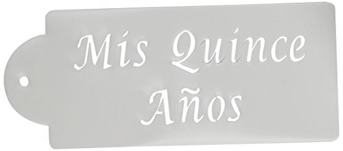 Designer Stencils Mis Quince Anos Stencil Cake Top, Beige/semi-transparent