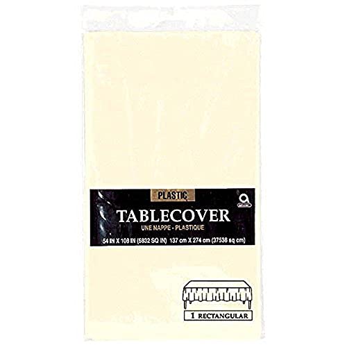 Amscan Disposable Rectangular Plastic Party Table Cover Tableware, Cr‚àö¬Æme, Plastic , 53" X 108" Pary Supplies