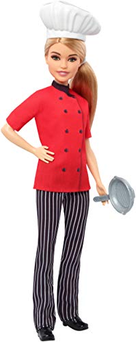 Mattel Barbie Chef Doll, Blonde Petite, Wearing Chef-Inspired Coat with Frying Pan