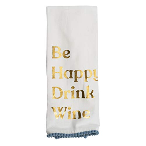 Foreside Home & Garden White Happy Drink Wine 27 x 18 Inch Screen Printed Kitchen Tea Towel