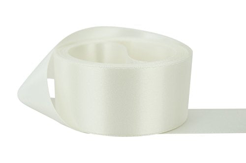 Ribbon Bazaar Double Faced Satin Ribbon - Premium Gloss Finish - 100% Polyester Ribbon for Gift Wrapping, Crafts, Scrapbooking, Hair Bow, Decorating & More - 2-1/4 inch Off White 25 Yards