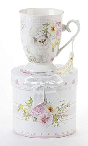 Delton Porcelain Peony Cat Mug in Gift Box