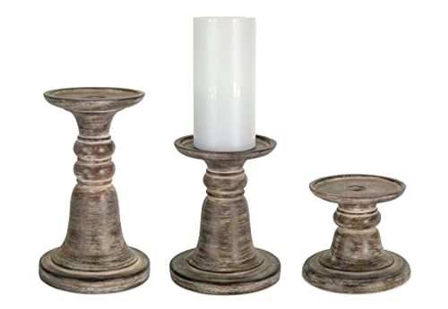 Melrose International Candle Holder (Set of 3) 5" H, 7" H, 9.25" H Stone Powder/Resin