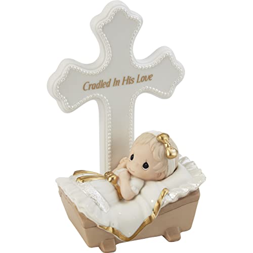 Precious Moments Baby in Cradle Baptism Cross - Girl