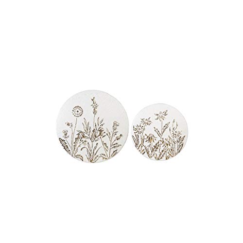 Ganz CB174126 White and Gold Round Embossed Wild Flower Wall Decor, Set of 2