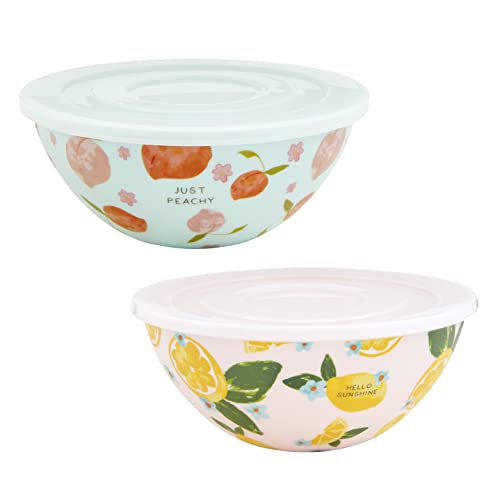 Mud Pie Fruit Bowl With Lid Set, Small 3" X 7 1/4" Dia | Large 3 3/4" X 8 1/2" Dia