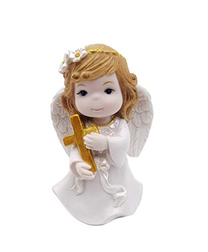 Comfy Hour Faith and Hope Collection Brown Hair Praying Girl Angel and Cross Figurine, Keepsake, My First Communion, Resin