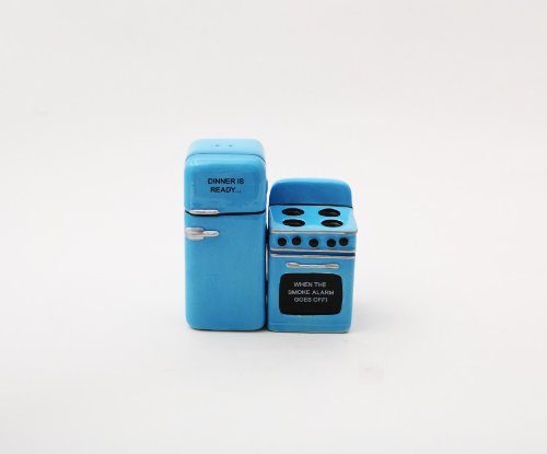 Pacific Trading Retro Fridge and Stove Dinner is Ready Magnetic Ceramic Salt and Pepper Shakers