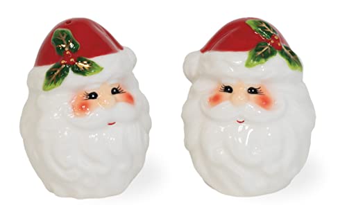 Boston International Holiday Ceramic Salt & Pepper Shakers, 2.5 x 3-Inches, Holly & Ivy Santa