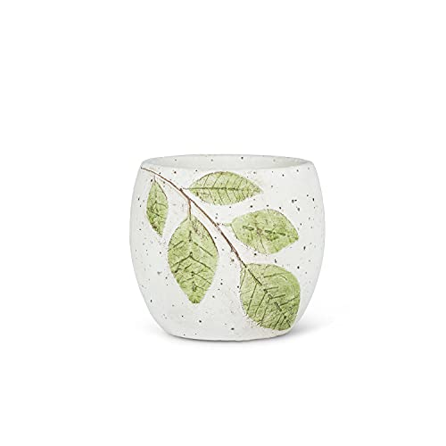 Abbott Collection  27-LINDEN-981-SM Small Round Leaf Planter, White/Green