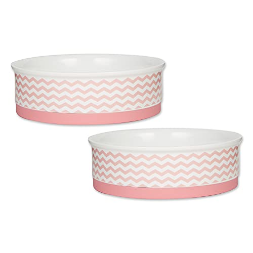 Bone Dry Ceramic Pet Collection Chevron, Large Set, 7.5x2.4, Pink, 2 Piece