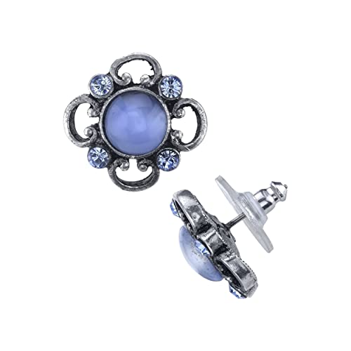 1928 Jewelry Light Blue Moonstone And Light Sapphire Swarovski Element Crystals Post Button Earrings