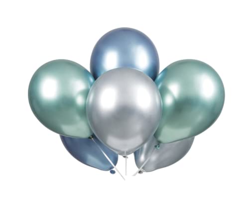 Unique Industries Blue Green & Silver Platinum Latex Balloons - 6 Pcs
