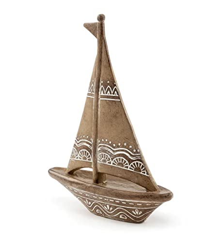 Napco Sail Boat Natural Brown 10.5 x 8 Resin Stone Collectible Figurine