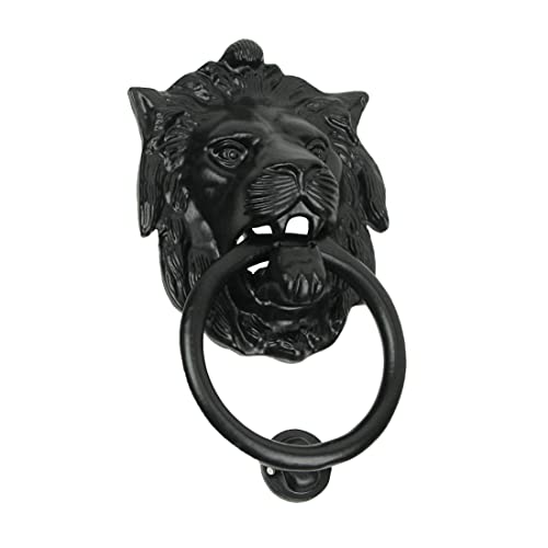Upper Deck Black Enamel Cast Iron Lion Head Decorative Door Knocker Antique Home Accent
