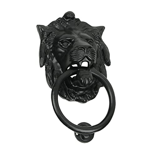 Upper Deck Black Enamel Cast Iron Lion Head Decorative Door Knocker Antique Home Accent