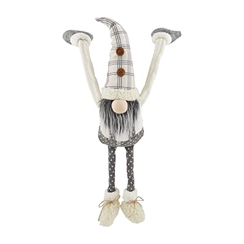 Mud Pie Gray Plaid Dangle Arm Gnome, 15-inch