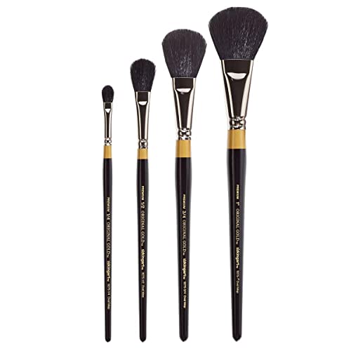 KINGART Original Gold Specialty 9275 Series, Oval Mop Brush, Super-Soft Dyed-Black Natural Goat Blend, Set of 4 B-098