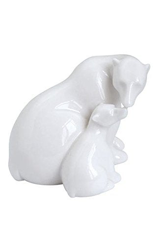 Unicorn Studio US 3 Inch All White Glazed Porcelain Stylized Polar Bear Mother and Cub