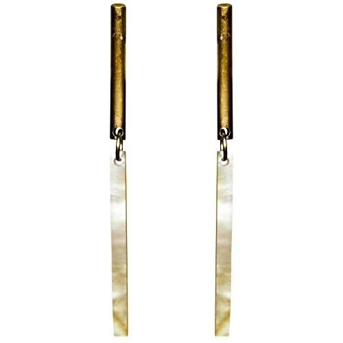 HomArt Mother of Pearl Light Vail Earring, 2.5-inch Length, Brass