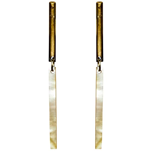 HomArt Mother of Pearl Light Vail Earring, 2.5-inch Length, Brass