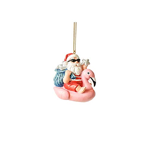 Ganz MX180239 Inflatable Flamingo with Santa Ornament, 2-inch Height, Resin and Polyresin