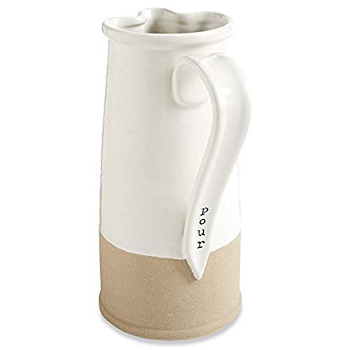 Mud Pie Pour Stoneware Pitcher,56 oz,White, Tan