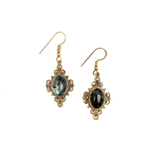 Anju Tanvi Earrings with Semiprecious Labradorite Stone for Women, Gold-Plated