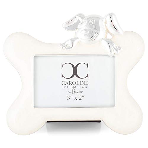 Roman 19089 Caroline Collection White Dog with Bone Frame, Holds 2 X 3-inch Photo, 4-inch Height