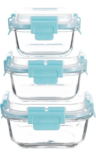 Genicook TAREE HI-TOP Lids with Pro Grade Removable Lockdown Levers Square Container, Set of 3, Blue, Kitchen Accessories