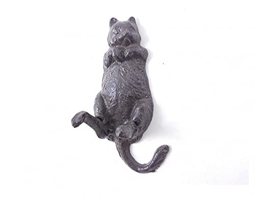 Hampton Iron HANDCRAFTED NAUTICAL D√âCOR Cast Iron Happy Fat Cat Wall Hook 6"