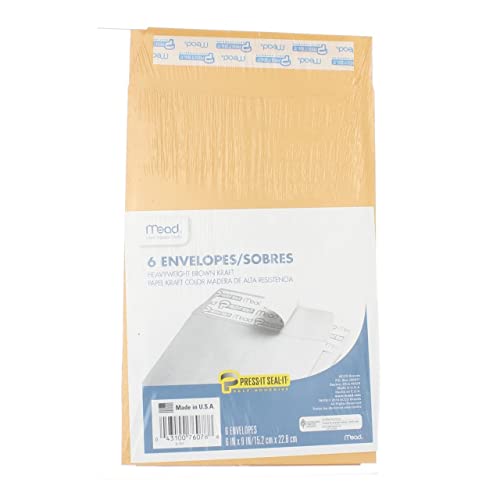 MeadWestvaco 76078 6" X 9" Heavyweight Kraft Press-It Seal-It Envelopes 6 Count