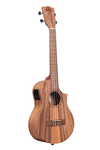 KALA Teak Tri-Top Tenor Ukulele with CUTAWAY & EQ Built-In Pickup and Tuner Padded Gig Bag (Not Included)