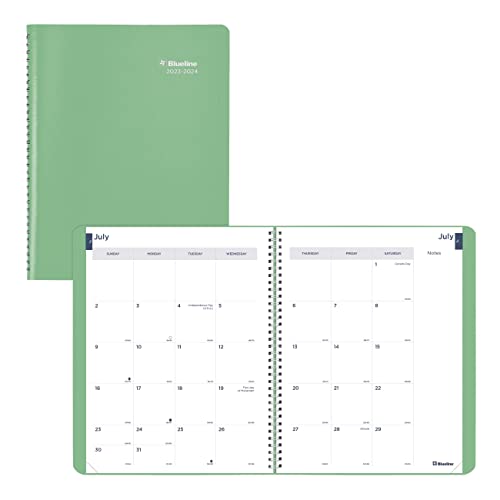 Rediform Blueline Monthly Academic Planner, 14 Months, July to August, Twin-Wire Binding, Soft Vicuana Cover, Mint Green