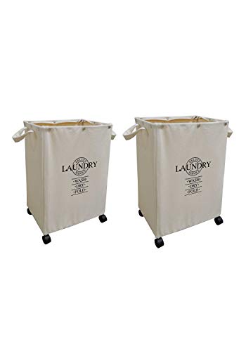 Heavy Duty Set of 2 Laundry Hampers on Wheels - for Bedroom, Bathroom, Nursery, Dorm - Fabric Home D√©cor - By Designstyles