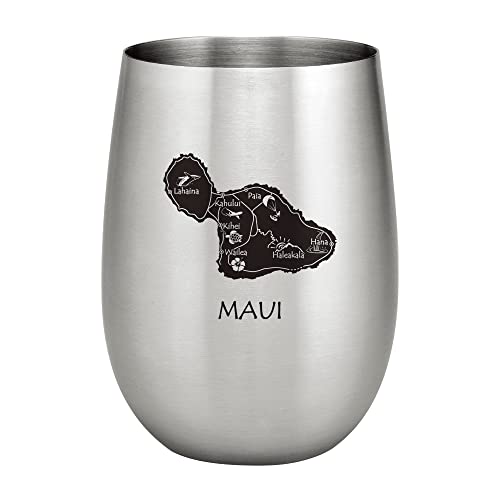 Supreme Housewares UPware 18/8 Stainless Steel 20 oz. Stemless Wine Glass, Unbreakable and Shatterproof Metal, for Wine and Beverage (Maui Maui Island Map)