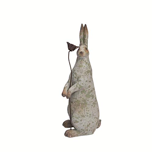 Transpac A5726 Large Resin Bunny with Metal Flower Decor