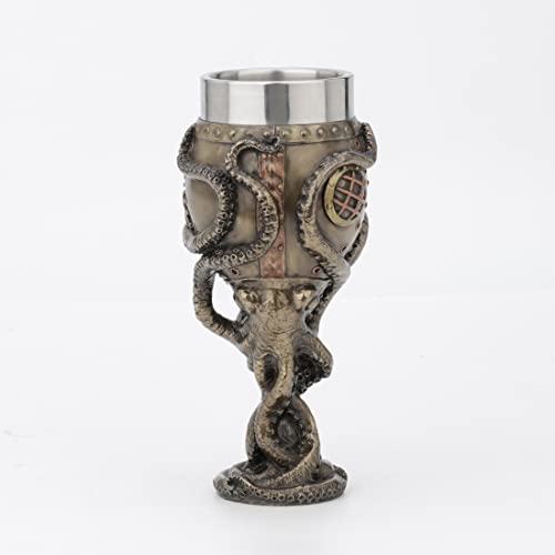 Unicorn Studio Resin Goblets Steampunk Brass Octopus Grasping Bathysphere Goblet 3.5 X 7.25 X 3.5 Inches Bronze