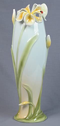 Unicorn Studio 16.25 Inch Tall Porcelain Vase White with Tiger Lilies and Ladybug