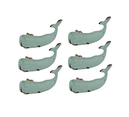Moby Dick Specialties Set of 6 Aqua Blue Painted Cast Iron Whale Drawer Pull Rustic Furniture Decor
