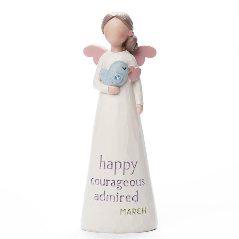 Blossom Bucket Birthstone Angel - March, 5.25-inch Height, White, Resin, Figurine, Home Decor
