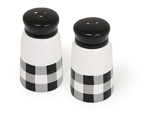 Boston International Ceramic Salt & Pepper Shakers, 1.5 x 3-Inches, Black & White Check