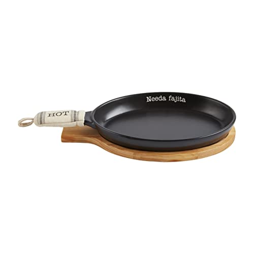Mud Pie Fajita Skillet Set, Black, 13 1/2" x 7" Diameter, Pine Wood