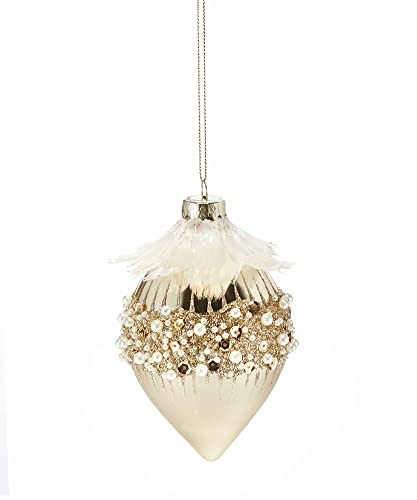 Giftcraft 681535 Christmas Beaded Glass and Feather Finial Ornament, 5.5 inch, Glass