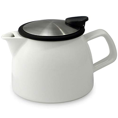 FORLIFE Bell Ceramic Teapot with Basket Infuser, 16-Ounce/470ml, White