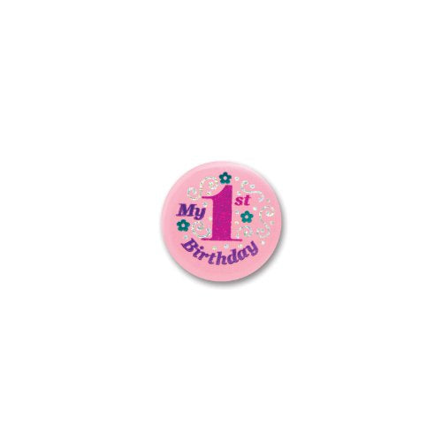 Beistle Pink My 1st Birthday Button- 1 pc